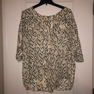 High-Low Sheer Heart Print Top